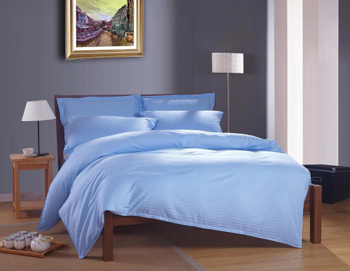 КПБ СТРАЙП-Сатин Голубой 140гр 100% хлопок на резинке