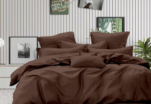 Набор Наволочек Страйп-Сатин Коричневый 140гр 100% хлопок